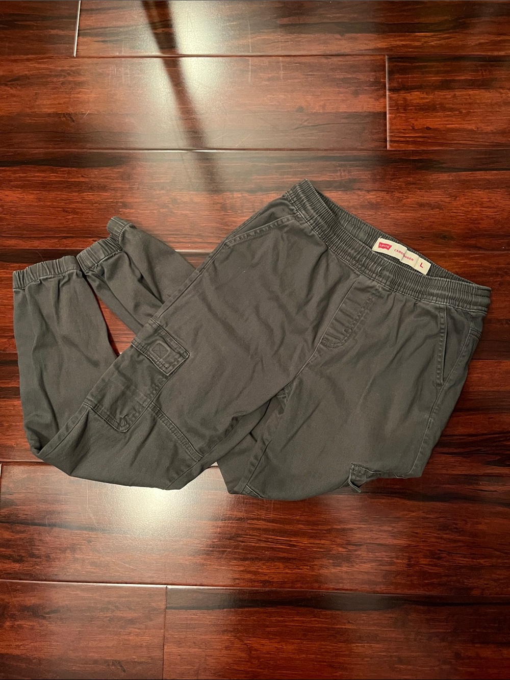 Olive Green Grey Levi's Jogger Cargo Utility Pants 6 Pockets Juniors L